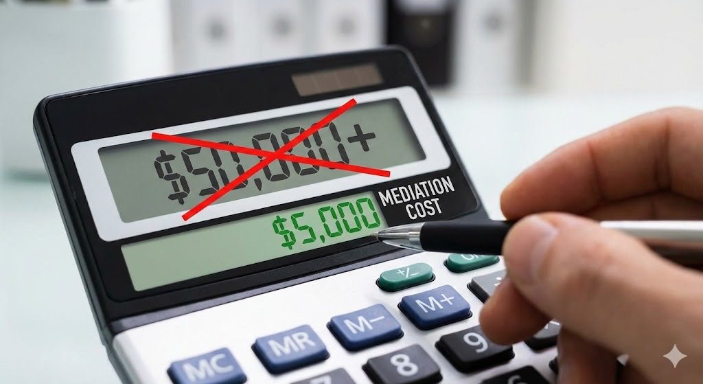 calculator showing litigation cost savings by affordable dispute resolution
